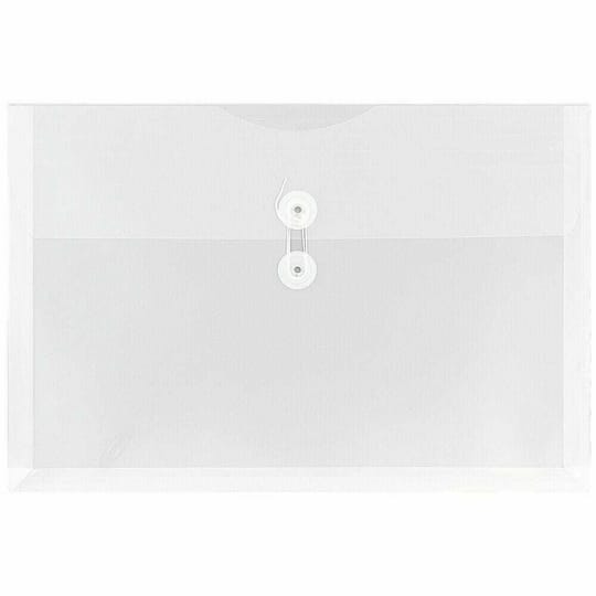 JAM Paper 9.75" x 14.5" Clear Plastic Button & String Closure Booklet Envelopes, 24ct.